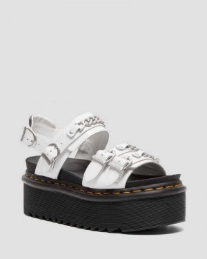 Dr Martens Voss II Chain Patent Leather Platform Sandals White | 08MUZOCGR