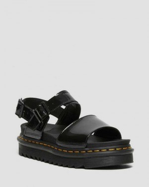 Dr Martens Voss Patent Leather Strap Sandals Black | 20QVRIDEY