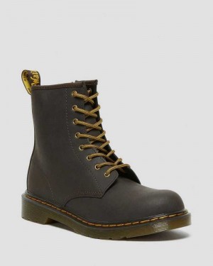 Dr Martens Youth 1460 Wildhorse Leather Lace Up Boots Dark Brown | 42RNIZBPJ