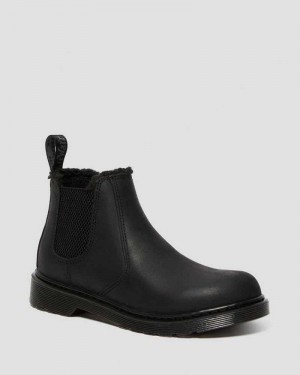 Dr Martens Youth 2976 Faux Fur Lined Chelsea Boots Black | 20JFCBDLP