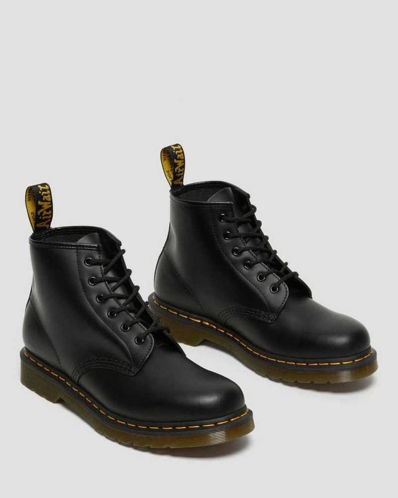 Dr Martens 101 Yellow Stitch Smooth Leather Ankle Boots Black | 20BXNHAMT