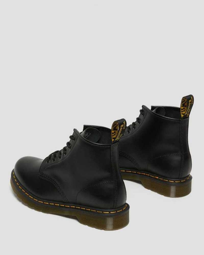 Dr Martens 101 Yellow Stitch Smooth Leather Ankle Boots Black | 20BXNHAMT