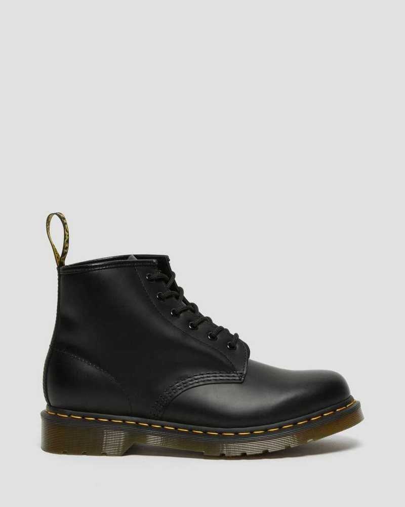 Dr Martens 101 Yellow Stitch Smooth Leather Ankle Boots Black | 20BXNHAMT