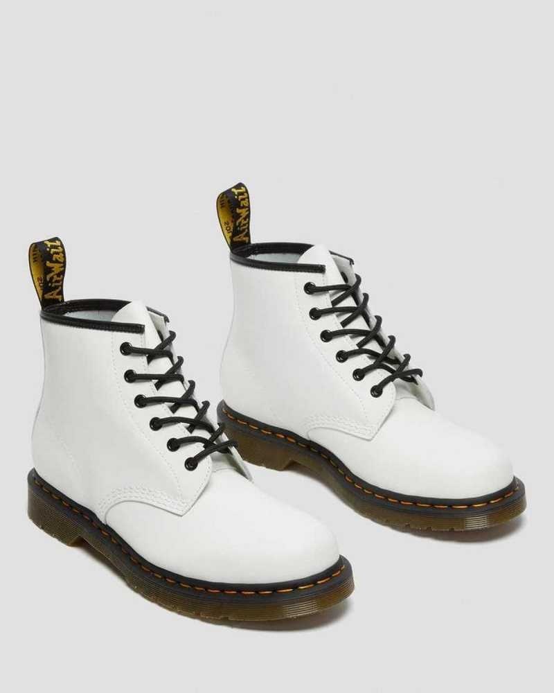 Dr Martens 101 Yellow Stitch Smooth Leather Ankle Boots White | 13XMQNTWG