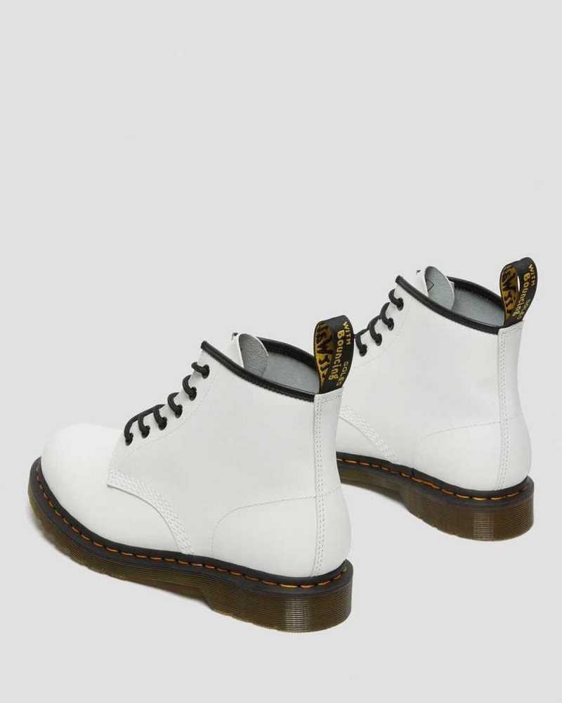 Dr Martens 101 Yellow Stitch Smooth Leather Ankle Boots White | 13XMQNTWG