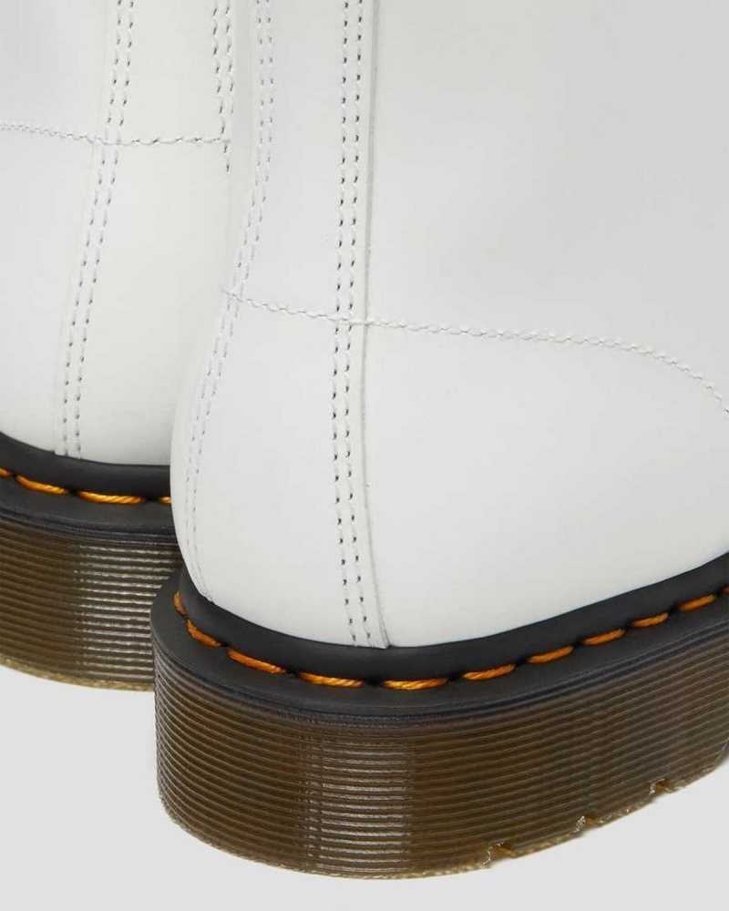 Dr Martens 101 Yellow Stitch Smooth Leather Ankle Boots White | 13XMQNTWG