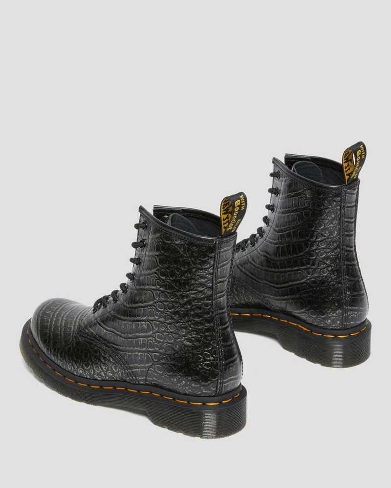 Dr Martens 1460 Croc Emboss Leather Lace Up Boots Grey | 02IDSHTWE