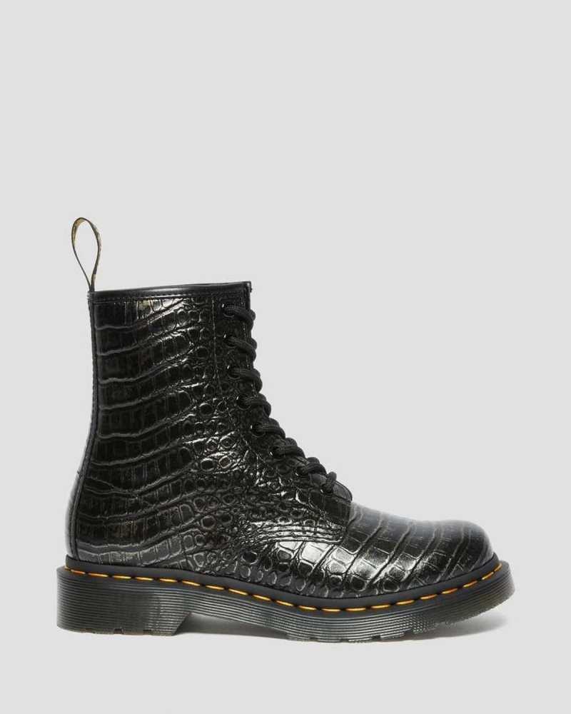 Dr Martens 1460 Croc Emboss Leather Lace Up Boots Grey | 02IDSHTWE