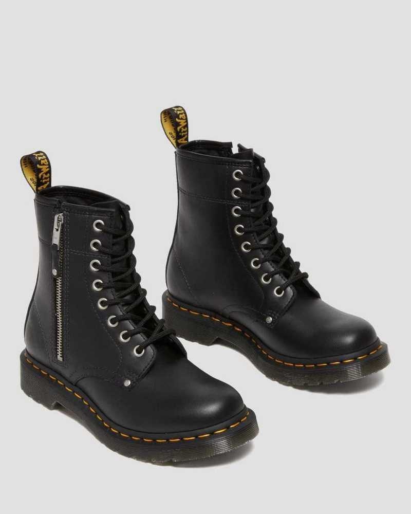 Dr Martens 1460 Double Zip Leather Lace Up Boots Black | 89ZGXIFLM