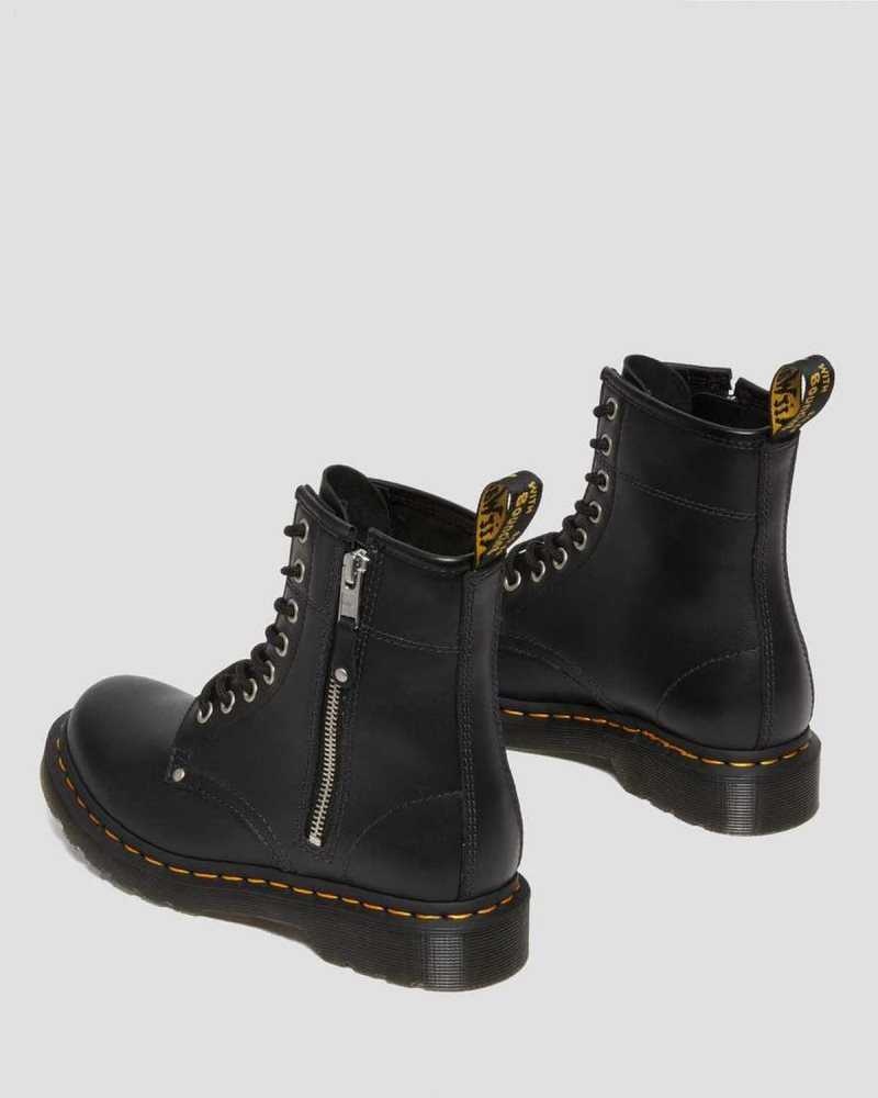 Dr Martens 1460 Double Zip Leather Lace Up Boots Black | 89ZGXIFLM