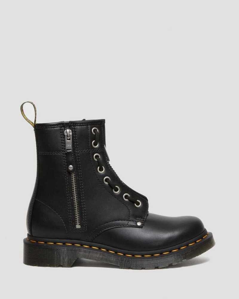 Dr Martens 1460 Double Zip Leather Lace Up Boots Black | 89ZGXIFLM