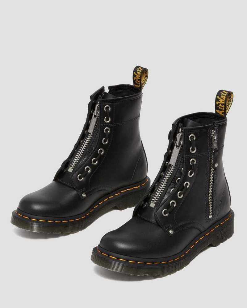 Dr Martens 1460 Double Zip Leather Lace Up Boots Black | 89ZGXIFLM