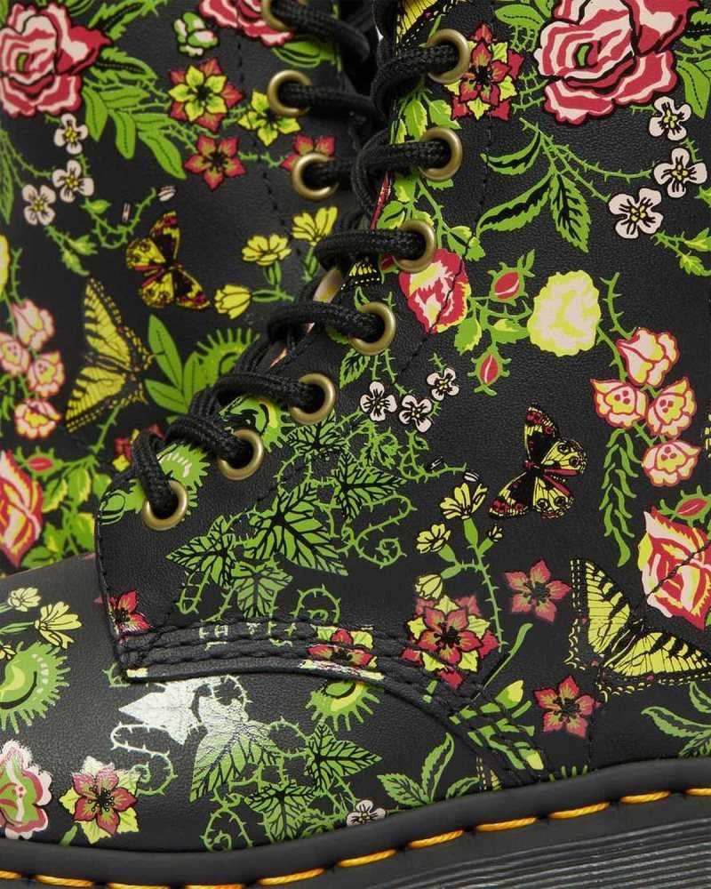 Dr Martens 1460 Floral Bloom Leather Lace Up Boots Black | 56QOZIYUW