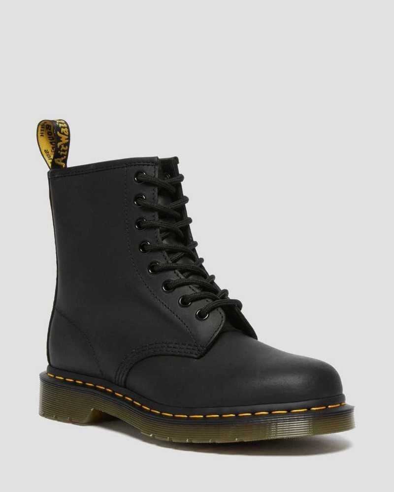 Dr Martens 1460 Greasy Leather Lace Up Boots Black | 03UXSGHVK