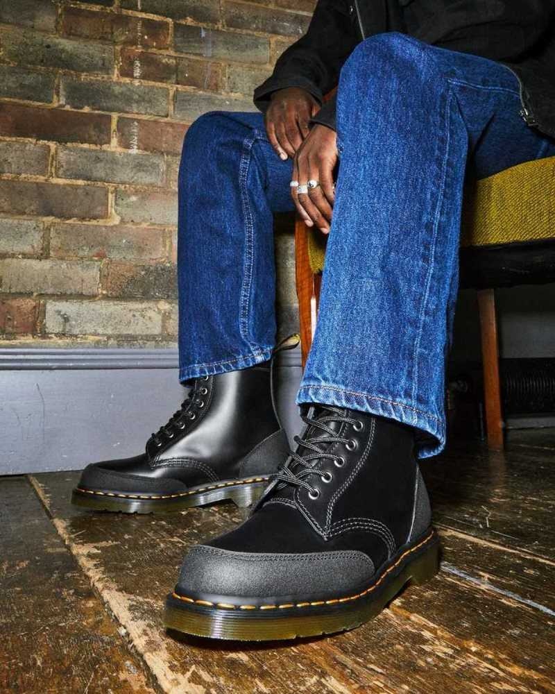 Dr Martens 1460 Guard Panel Leather Lace Up Boots Black | 16JAXQRYL