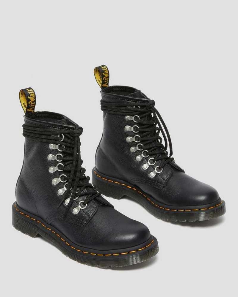 Dr Martens 1460 Laced Virginia Leather Lace Up Boots Black | 62BKIWMRD