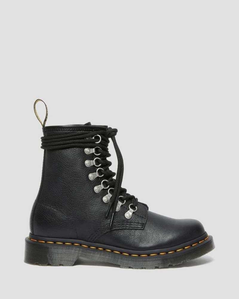 Dr Martens 1460 Laced Virginia Leather Lace Up Boots Black | 62BKIWMRD