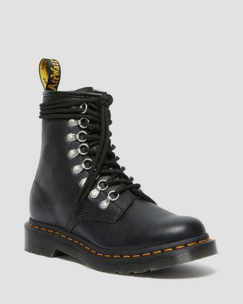 Dr Martens 1460 Laced Virginia Leather Lace Up Boots Black | 62BKIWMRD