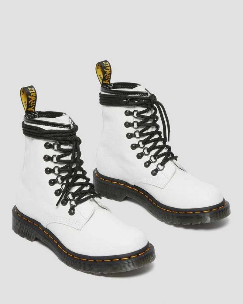 Dr Martens 1460 Laced Virginia Leather Lace Up Boots White | 38NKWMVTH