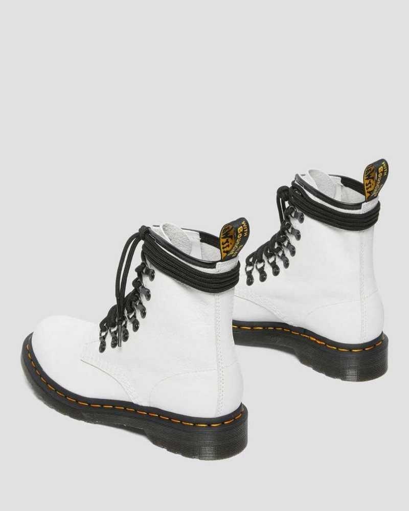 Dr Martens 1460 Laced Virginia Leather Lace Up Boots White | 38NKWMVTH