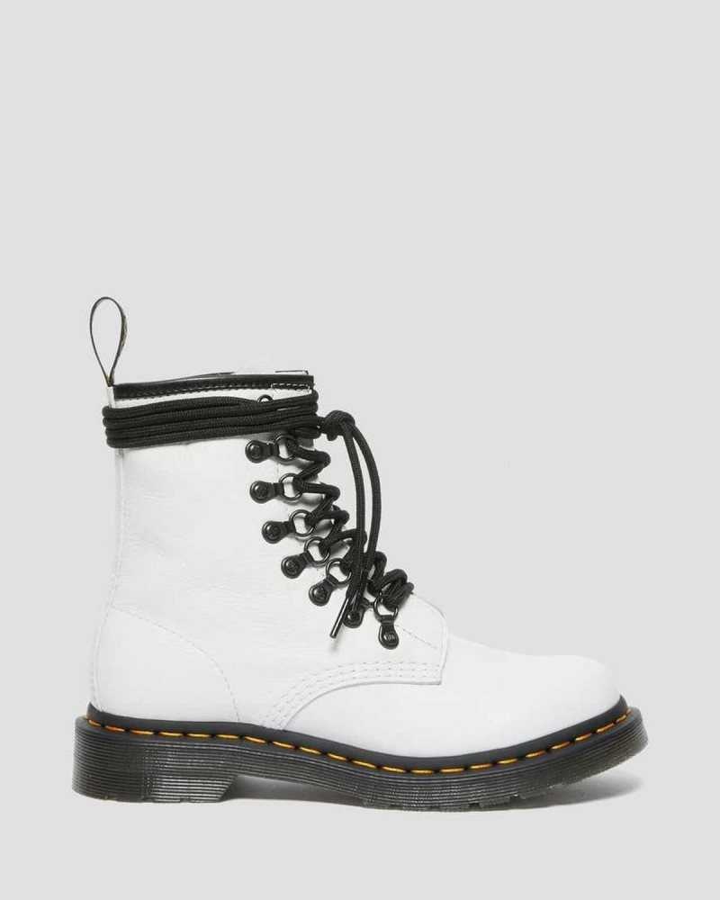 Dr Martens 1460 Laced Virginia Leather Lace Up Boots White | 38NKWMVTH