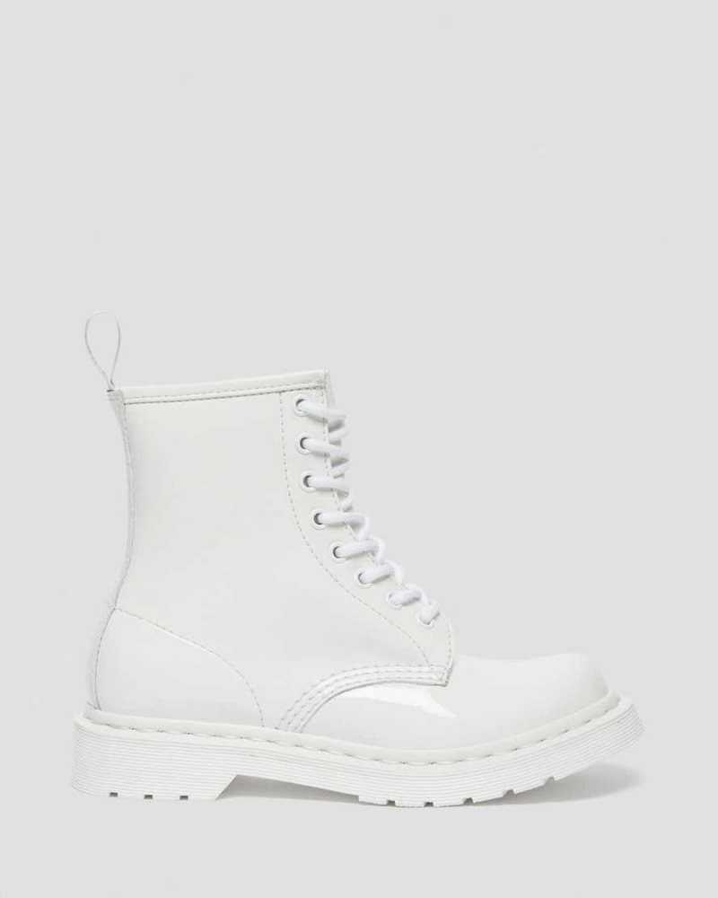 Dr Martens 1460 Mono Patent Leather Lace Up Boots White | 48OGZTHAR