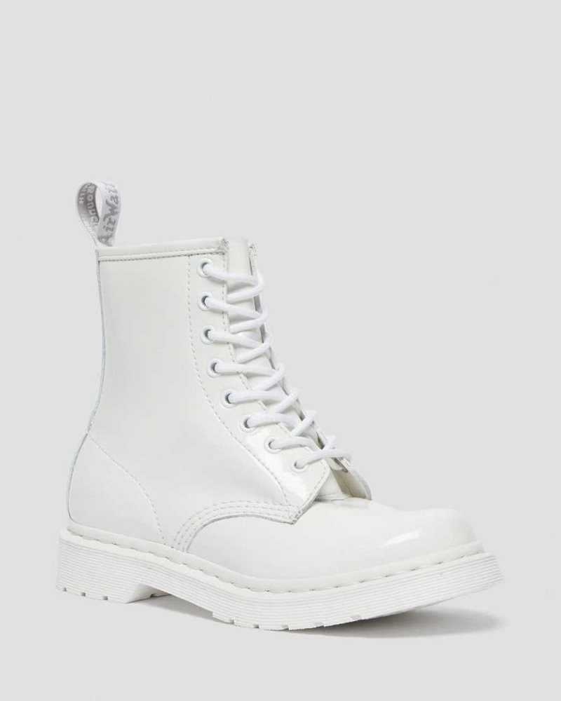 Dr Martens 1460 Mono Patent Leather Lace Up Boots White | 48OGZTHAR