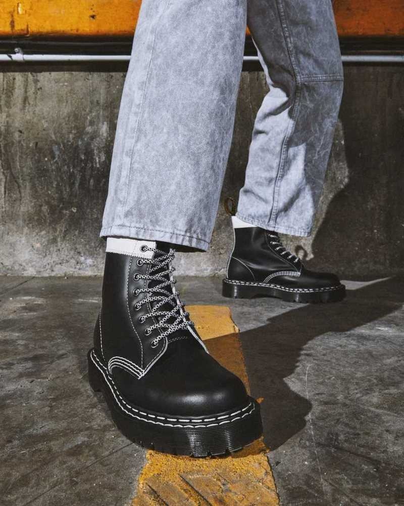 Dr Martens 1460 Pascal Bex Leather Contrast Lace Up Boots Black / White | 23IOCJFVY