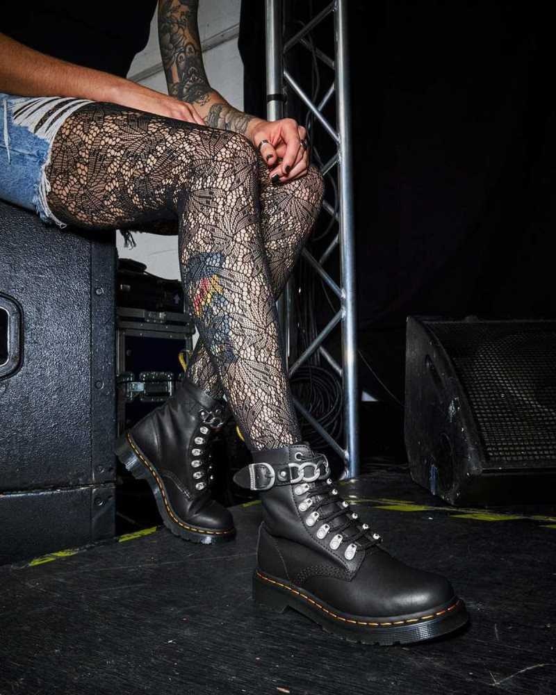 Dr Martens 1460 Pascal Chain Leather Lace Up Boots Black | 62UVTYHMN