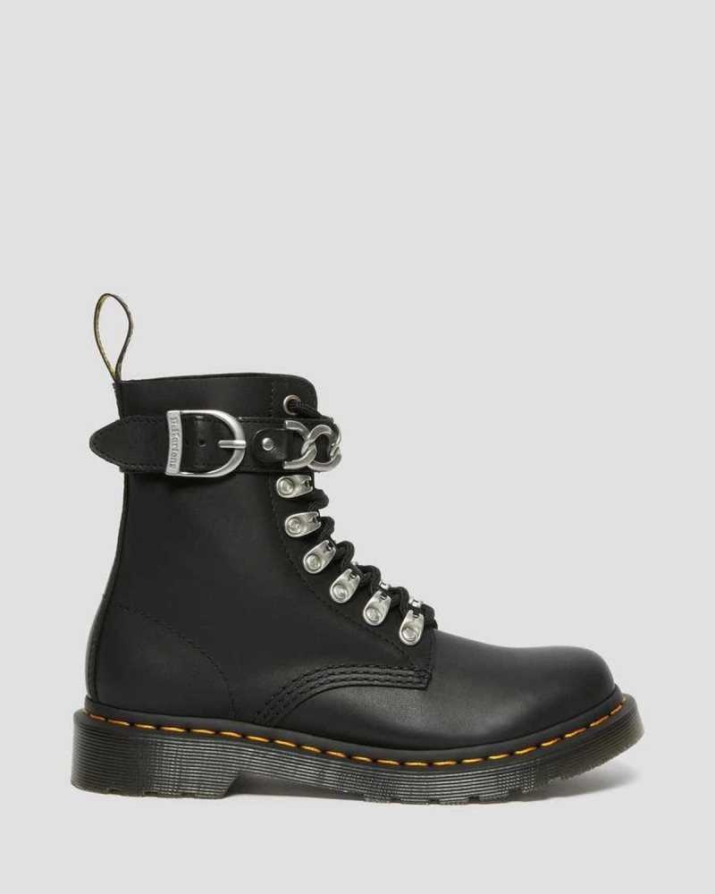 Dr Martens 1460 Pascal Chain Leather Lace Up Boots Black | 62UVTYHMN