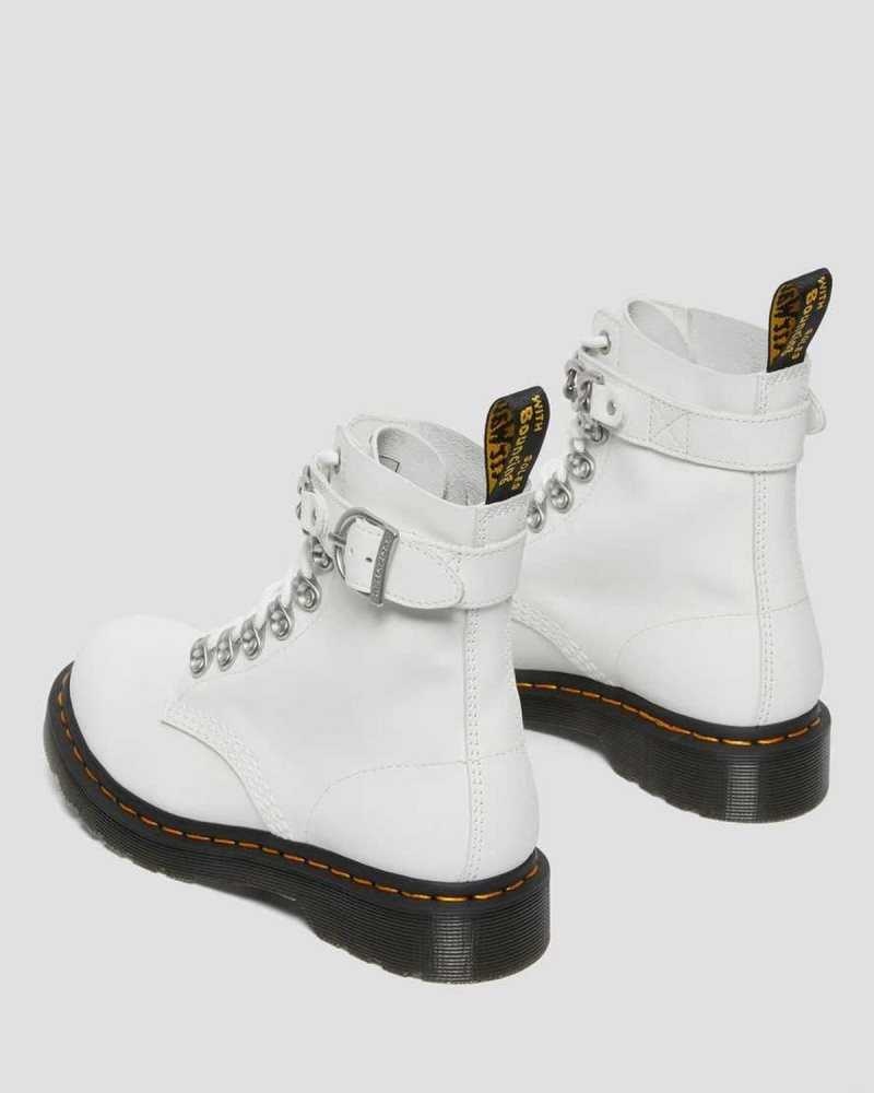 Dr Martens 1460 Pascal Chain Leather Lace Up Boots White | 50WMALKEP