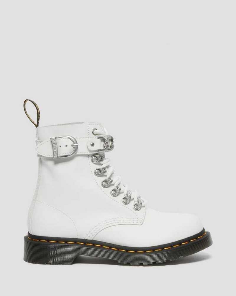 Dr Martens 1460 Pascal Chain Leather Lace Up Boots White | 50WMALKEP