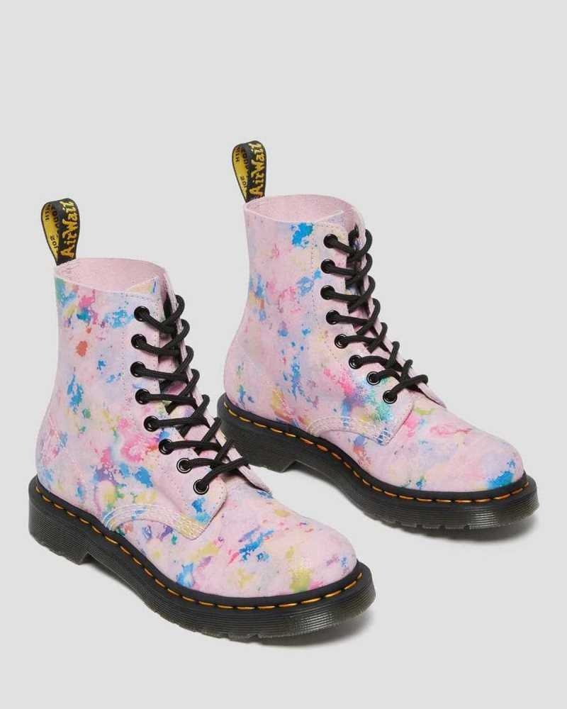 Dr Martens 1460 Pascal Confetti Suede Lace Up Boots Pink | 76LFYPQCR