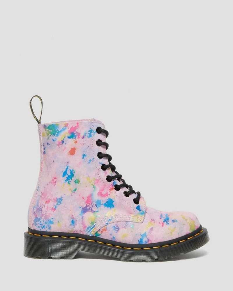 Dr Martens 1460 Pascal Confetti Suede Lace Up Boots Pink | 76LFYPQCR