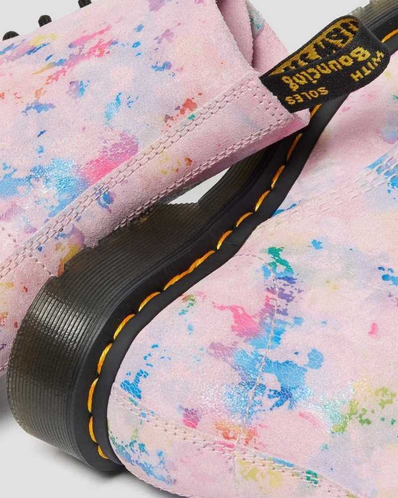 Dr Martens 1460 Pascal Confetti Suede Lace Up Boots Pink | 76LFYPQCR