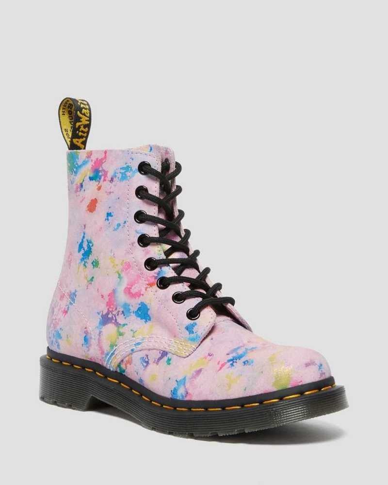 Dr Martens 1460 Pascal Confetti Suede Lace Up Boots Pink | 76LFYPQCR