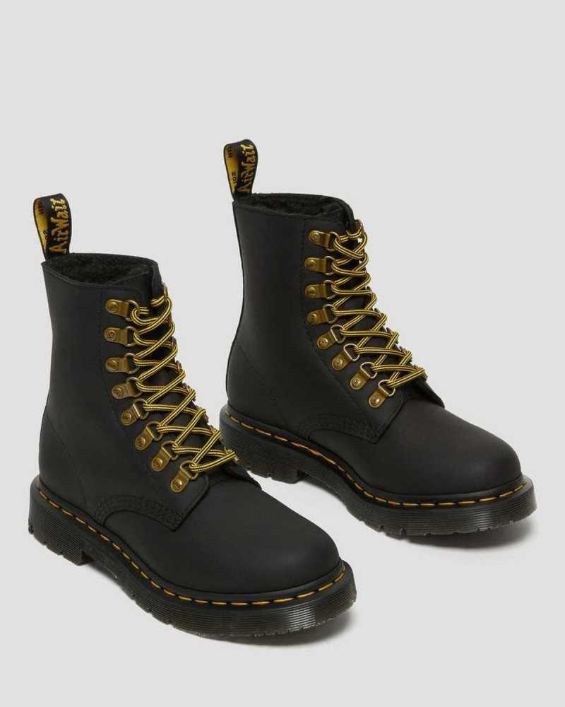 Dr Martens 1460 Pascal DM's Wintergrip Leather Lace Up Boots Black | 81HSNYGQJ