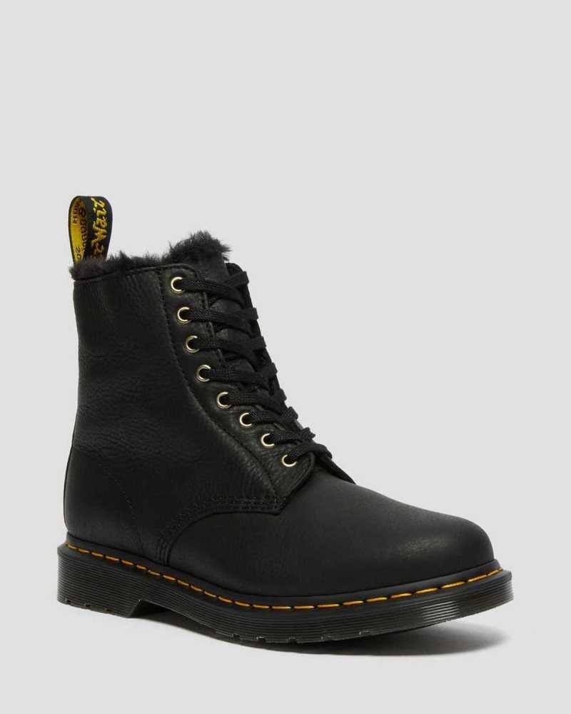 Dr Martens 1460 Pascal Faux Fur Lined Lace Up Boots Black | 71RVOHKDE