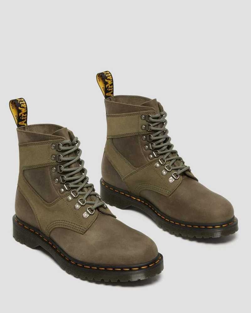 Dr Martens 1460 Pascal Leather & Suede Lace Up Boots Olive | 64NXMKOGS