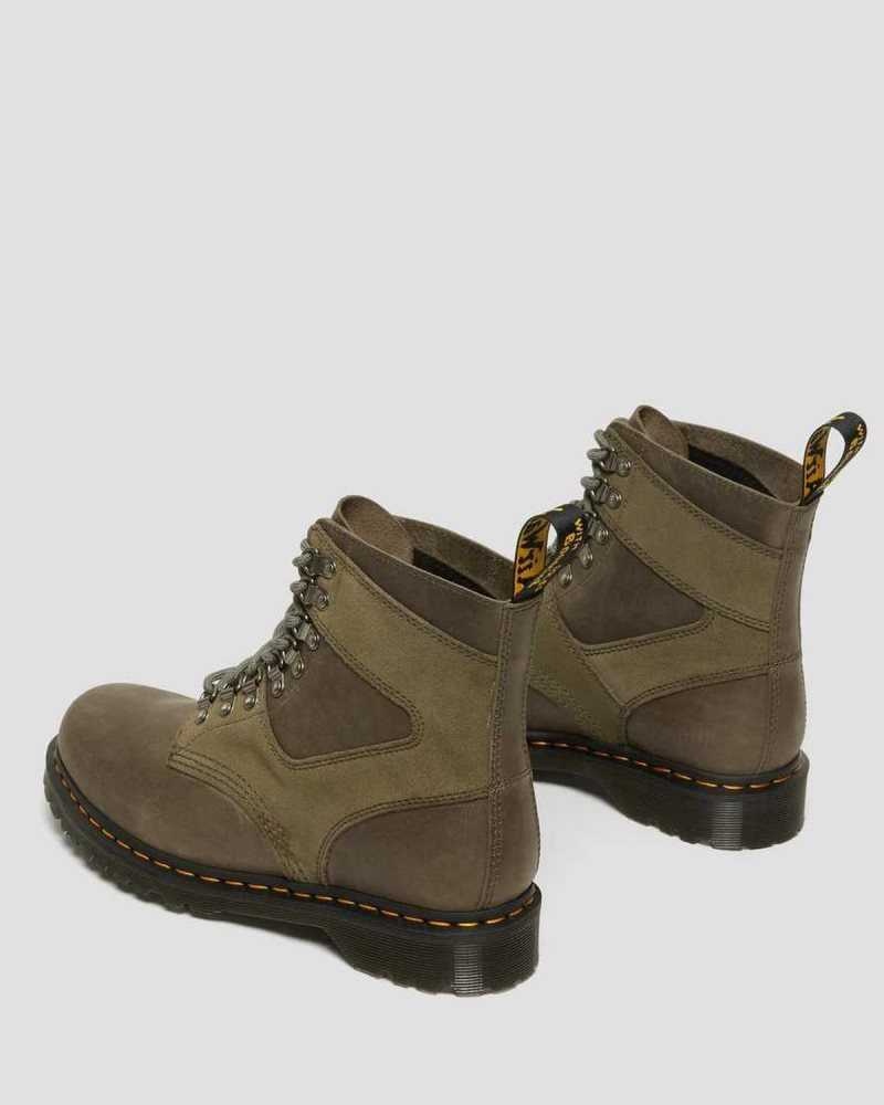 Dr Martens 1460 Pascal Leather & Suede Lace Up Boots Olive | 64NXMKOGS