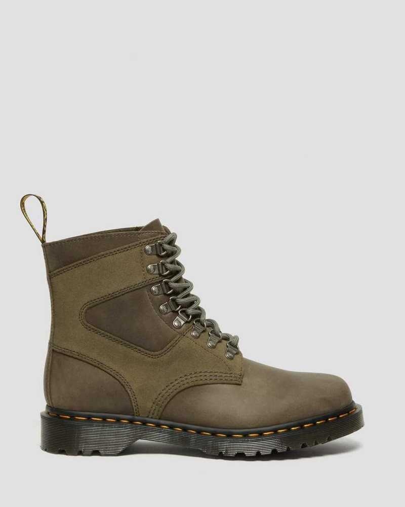 Dr Martens 1460 Pascal Leather & Suede Lace Up Boots Olive | 64NXMKOGS