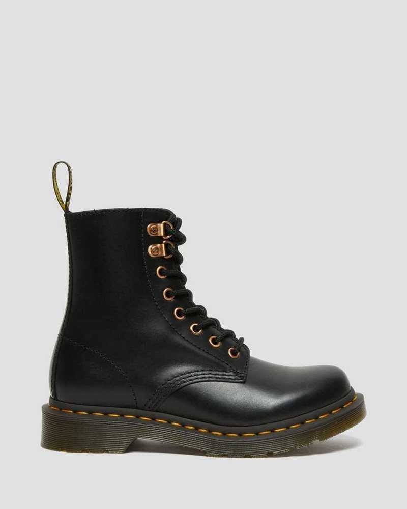 Dr Martens 1460 Pascal Rose Gold Hardware Leather Lace Up Boots Black | 40ZNYESQR