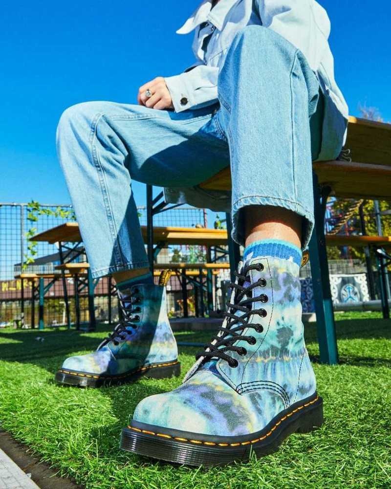 Dr Martens 1460 Pascal Tie Dye Leather Lace Up Boots Blue | 12HFSEARN