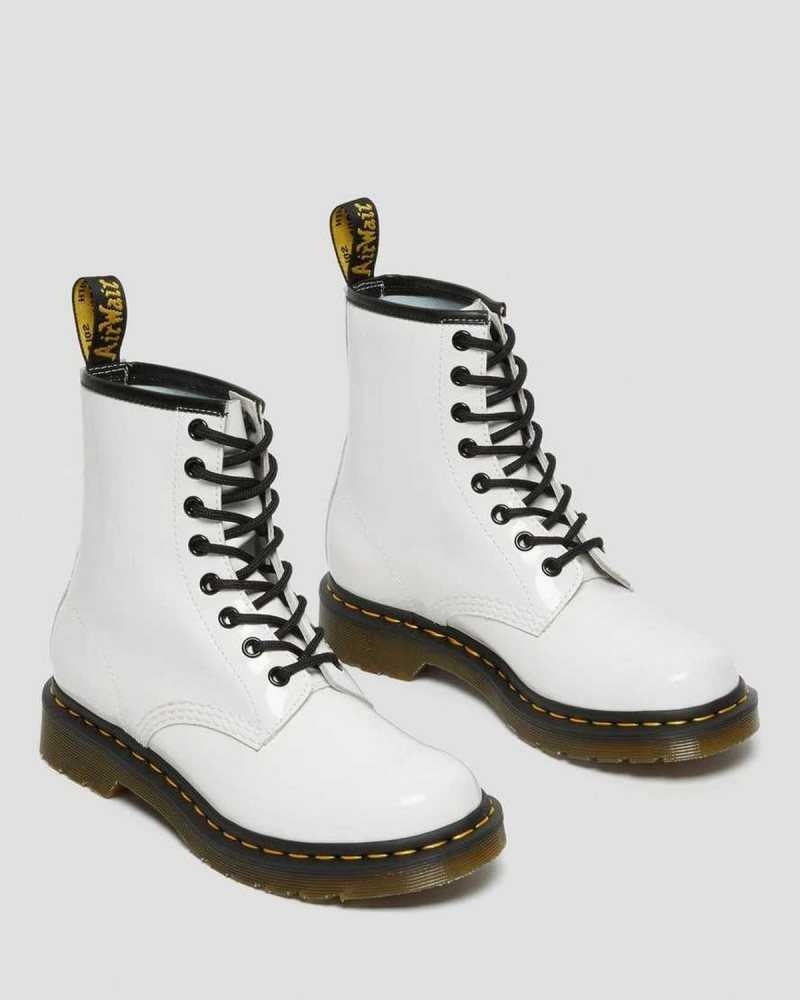 Dr Martens 1460 Patent Leather Lace Up Boots White | 10HTMXCOU