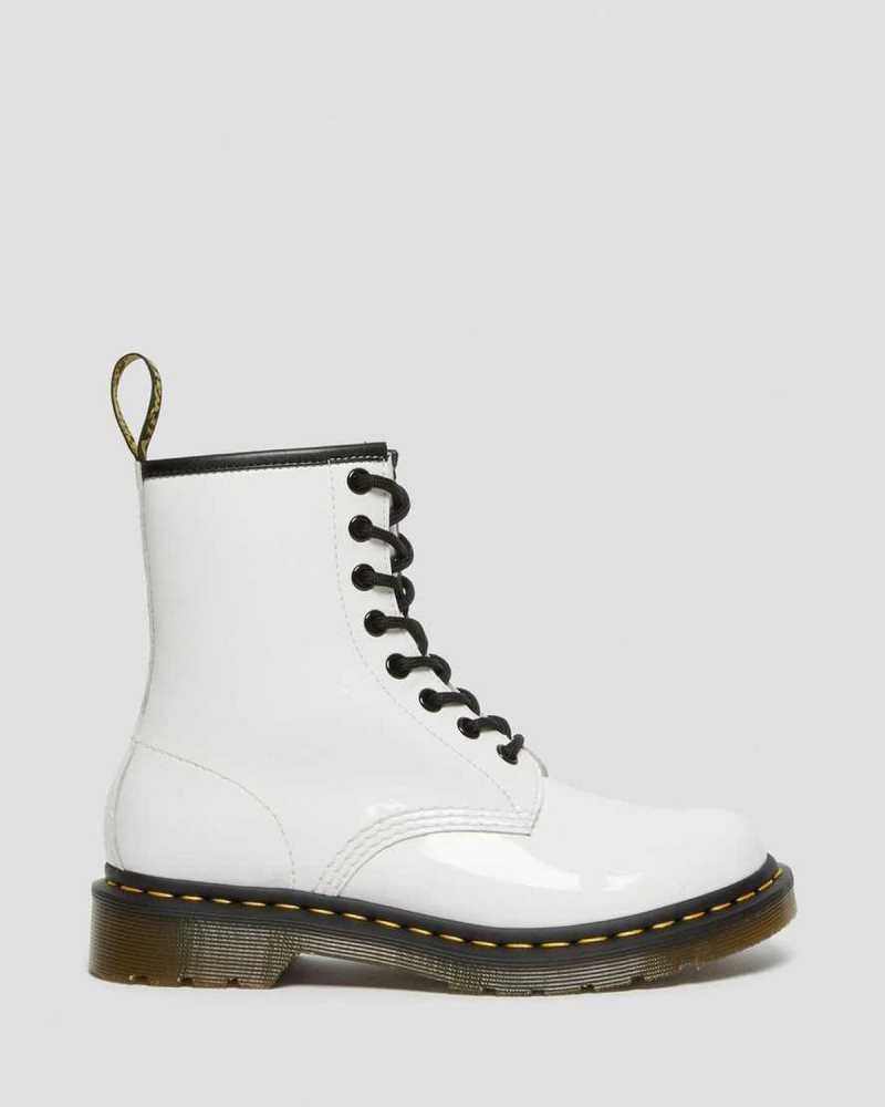 Dr Martens 1460 Patent Leather Lace Up Boots White | 10HTMXCOU