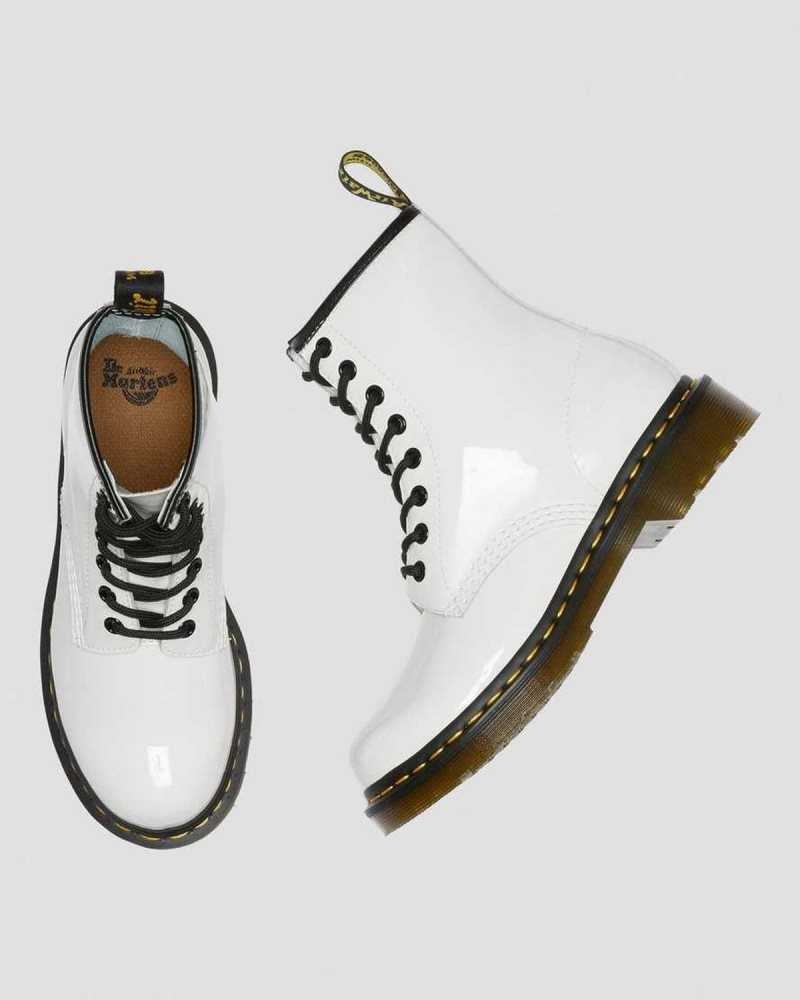 Dr Martens 1460 Patent Leather Lace Up Boots White | 10HTMXCOU