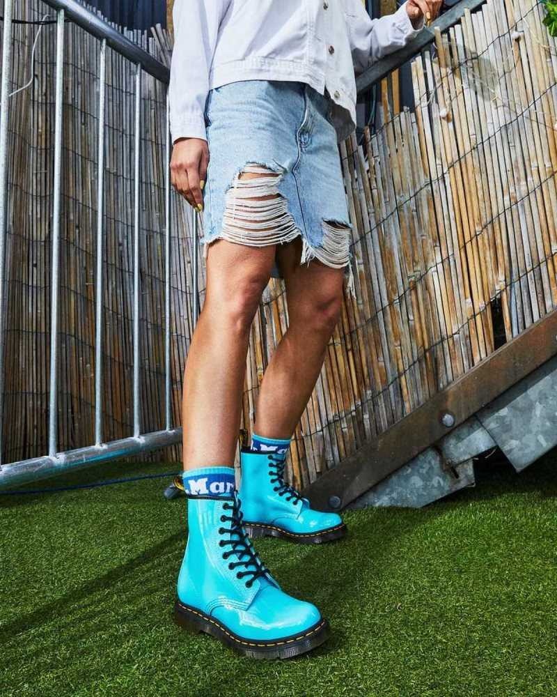 Dr Martens 1460 Patent Leather Lace Up Boots Turquoise | 75KTYIHJU