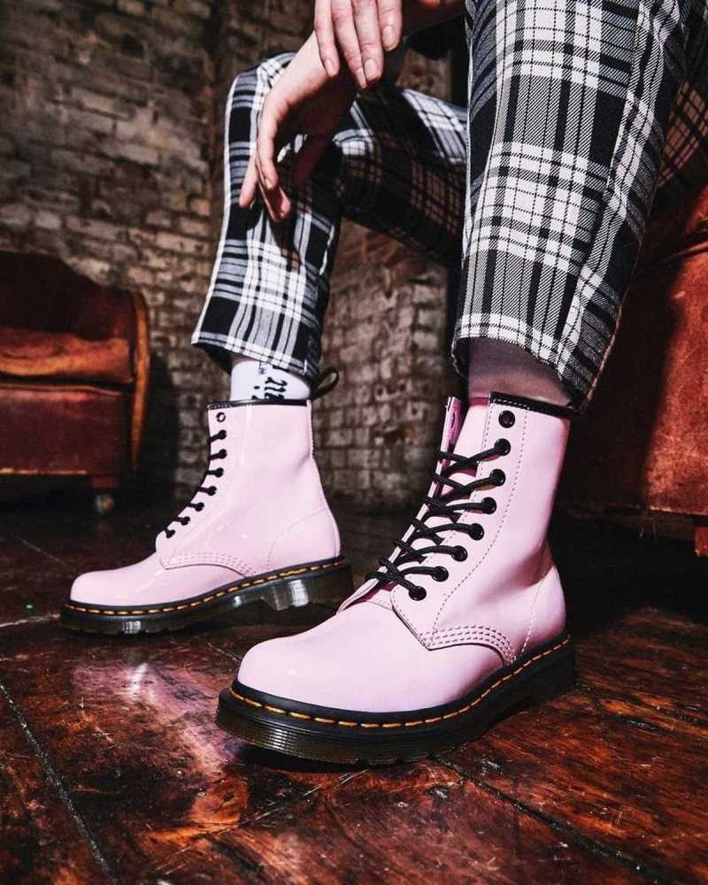 Dr Martens 1460 Patent Leather Lace Up Boots Pink | 71ORVQFHI