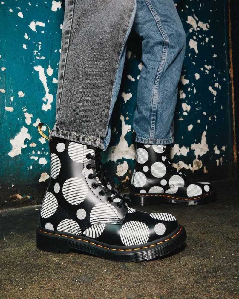 Dr Martens 1460 Polka Dot Smooth Leather Lace Up Boots Black | 65ITOJHVR