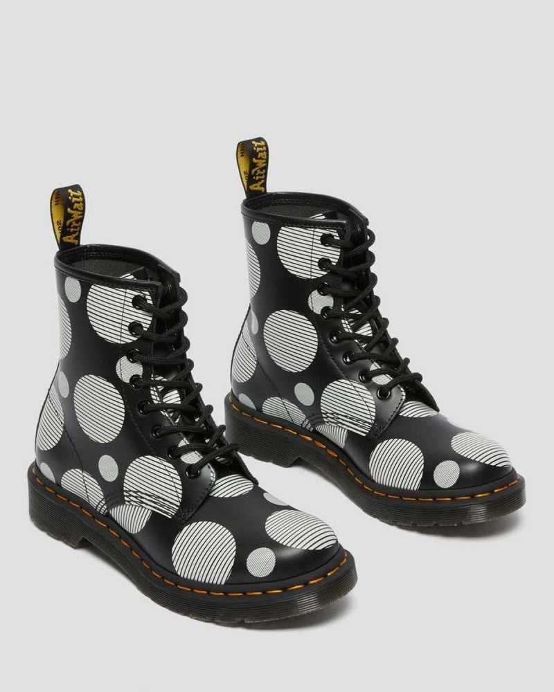 Dr Martens 1460 Polka Dot Smooth Leather Lace Up Boots Black | 65ITOJHVR